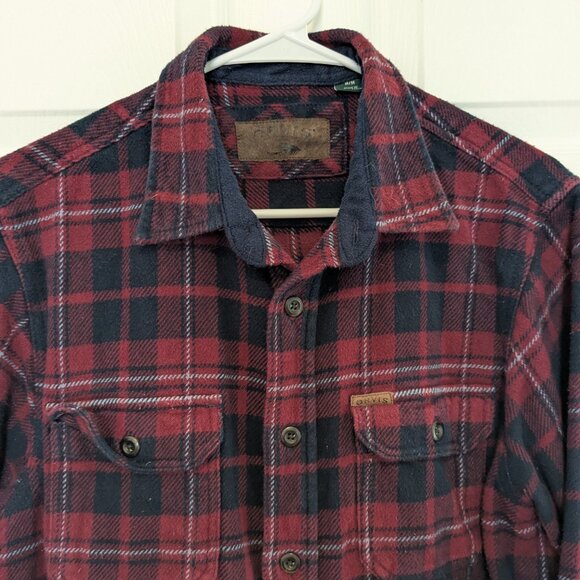 Orvis Plaid Heavyweight Flannel Shirt Jacket Mens Med Red Pockets Button Down - Picture 2 of 8